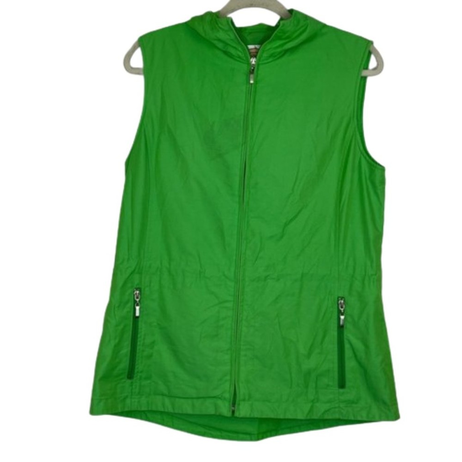 Talbots Green Full Zip Lined Hoodie Vest Women's Size Medium *Flawed